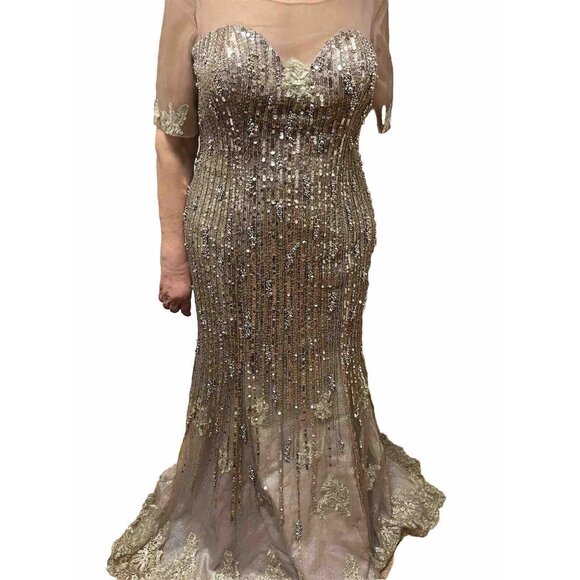 Sarafia Haute Couture Dress Size 18 Gold Color Formal Long For Women Adjustable - Picture 3 of 11